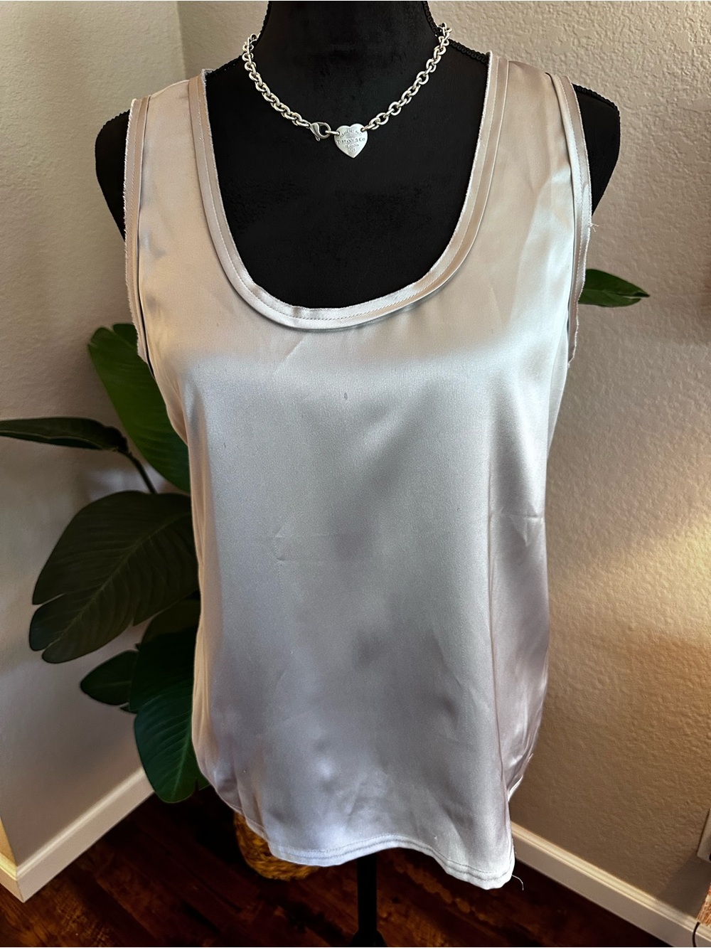 Nicole by Nicole Miller Satin Tank Top in Light Silver